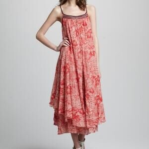 Free People Boho Printed XS Red Midi Dress